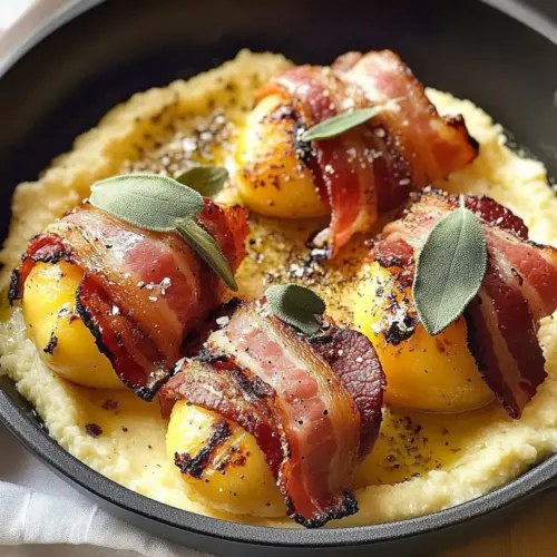 Grilled quinces with bacon, sage, and polenta