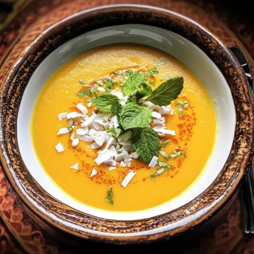 Karottensuppe mit Minze und Kokosflocken
