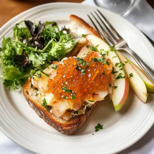 Räucherfischtatar auf Toast und Apfel