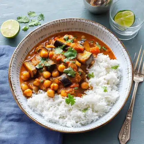 Auberginencurry mit Kichererbsen-Reis
