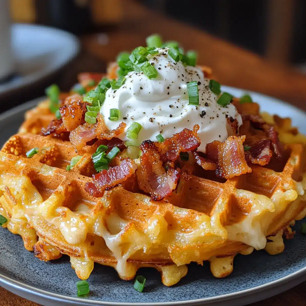 Bacon und Käse gefüllte Röstkartoffel-Waffeln Rezept