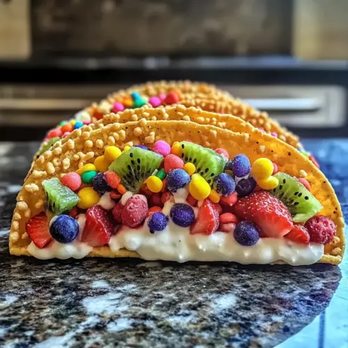 Fruchtige Pebbles Käsekuchen Tacos