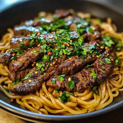 Knoblauchbutter-Steak Blitznudeln