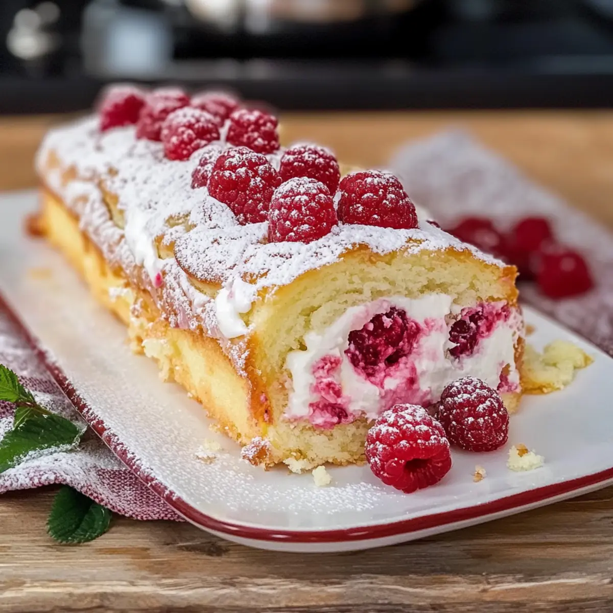 Himbeer Biskuitrolle mit Joghurt Füllung