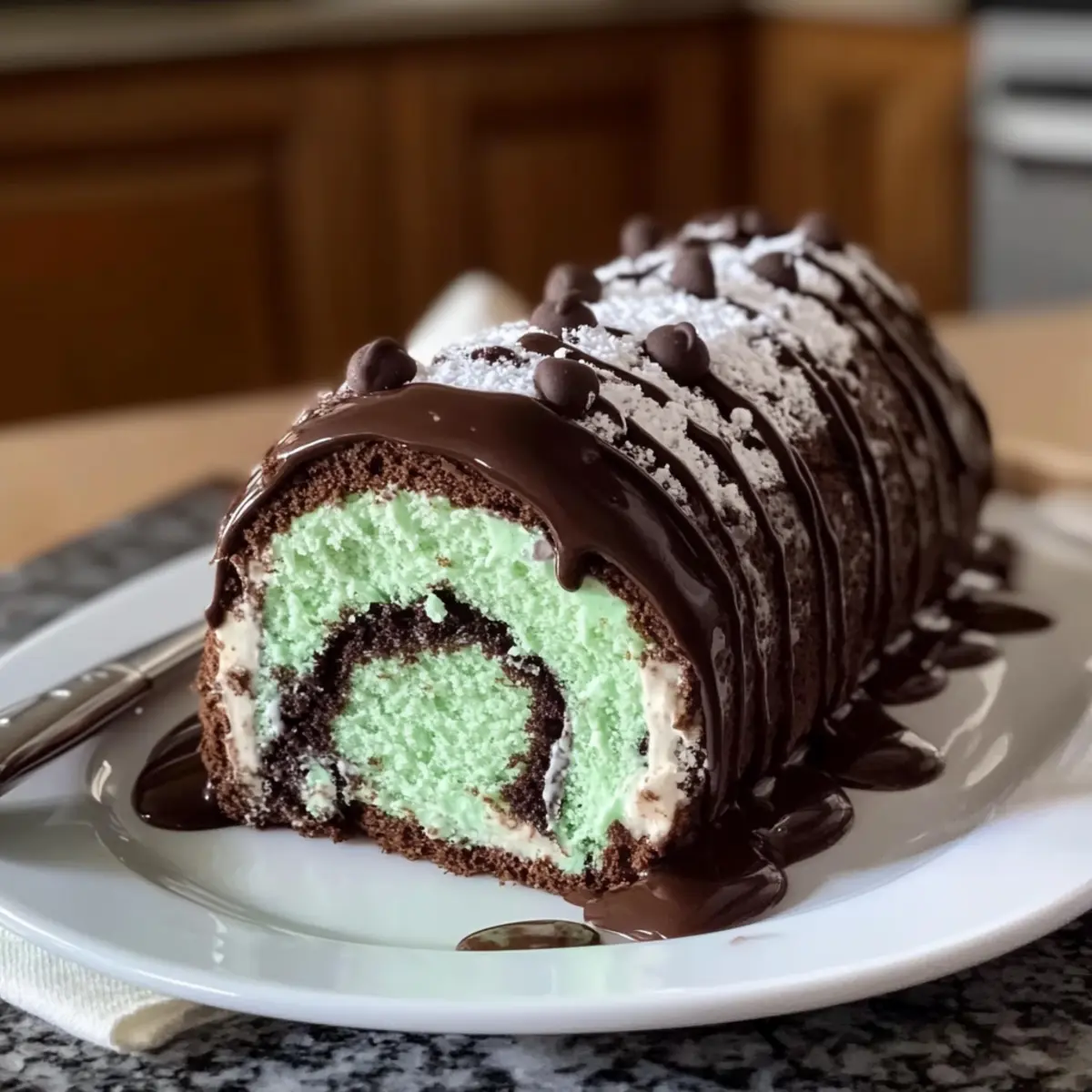 Minz-Schokoladen-Chip-Eiscreme-Kuchenrolle