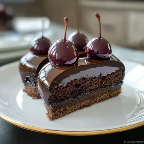 Mirror Glaze Törtchen mit Schokomousse & Kirschen