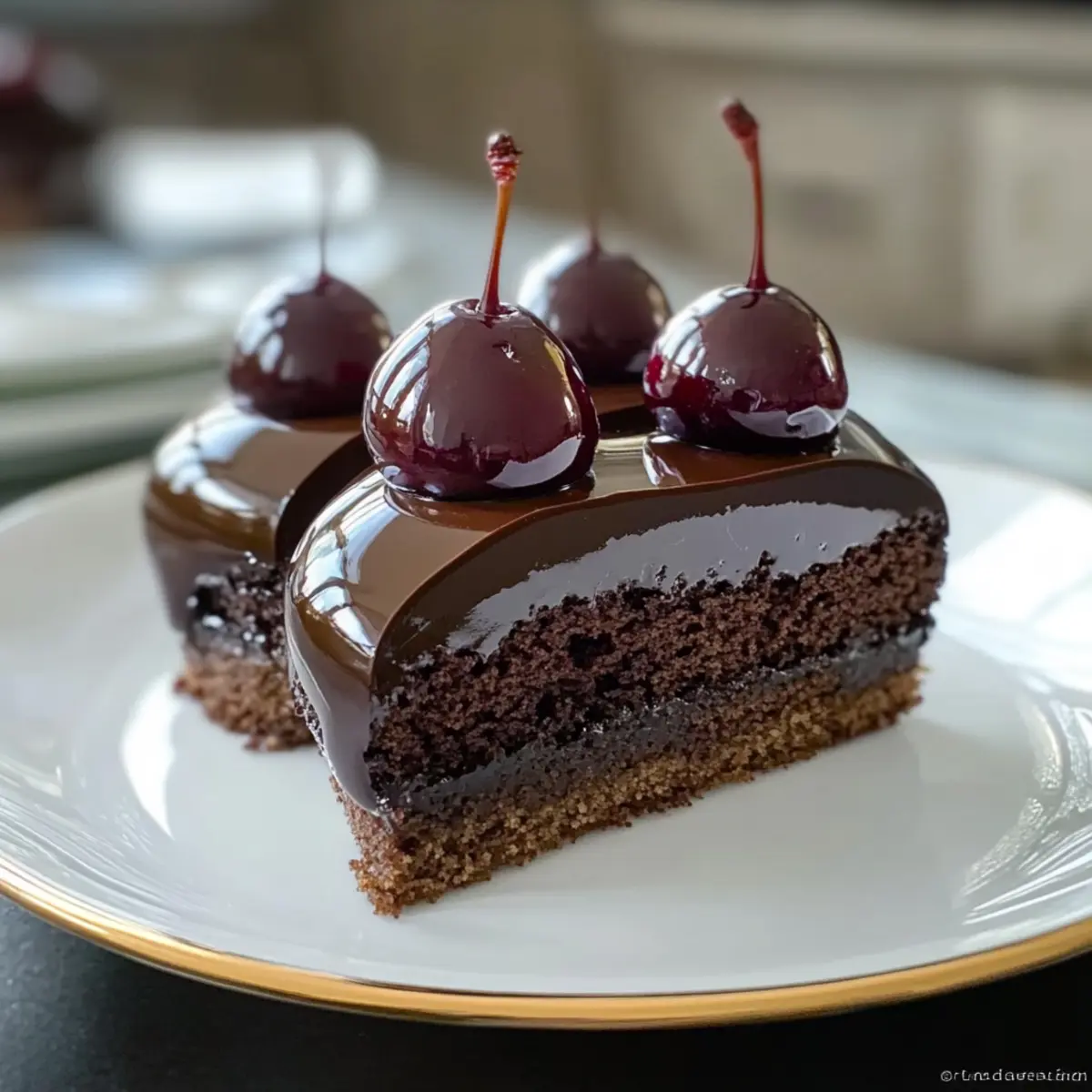 Mirror Glaze Törtchen mit Schokomousse & Kirschen