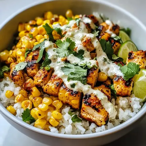 Straßenmais-Hühnchen und Reis-Bowls