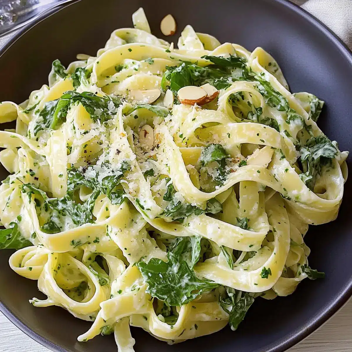 Tagliatelle with watercress and almond sauce