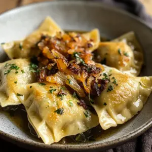 Vegetarian dumplings with fried onions make it yourself