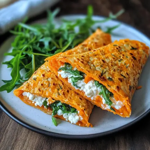 Proteinreiche Karotten-Wraps mit Hüttenkäse & Rucola (low-carb)