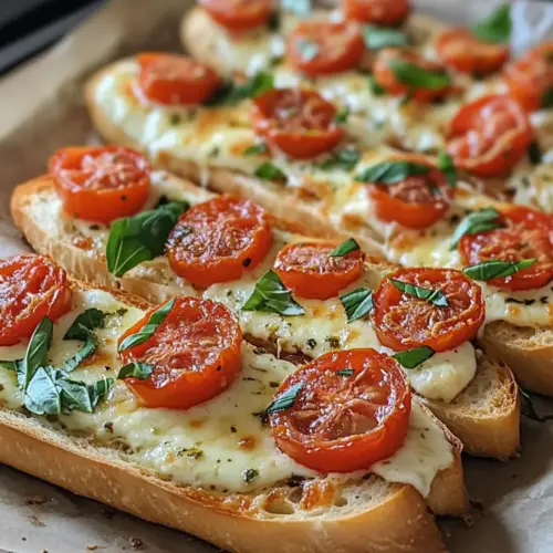 Baguettscheiben mit Tomaten und Mozzarella überbacken
