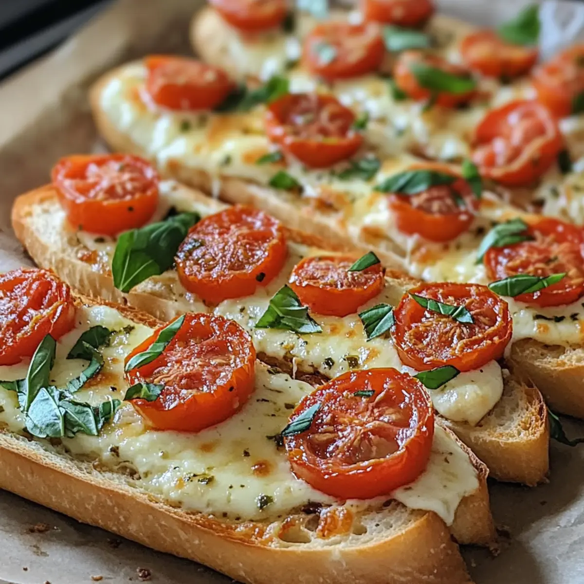 Baguettscheiben mit Tomaten und Mozzarella überbacken